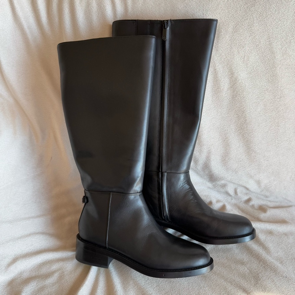 Sam Edelman Black Leather Riding Boots Athletic Fit Style wide calf